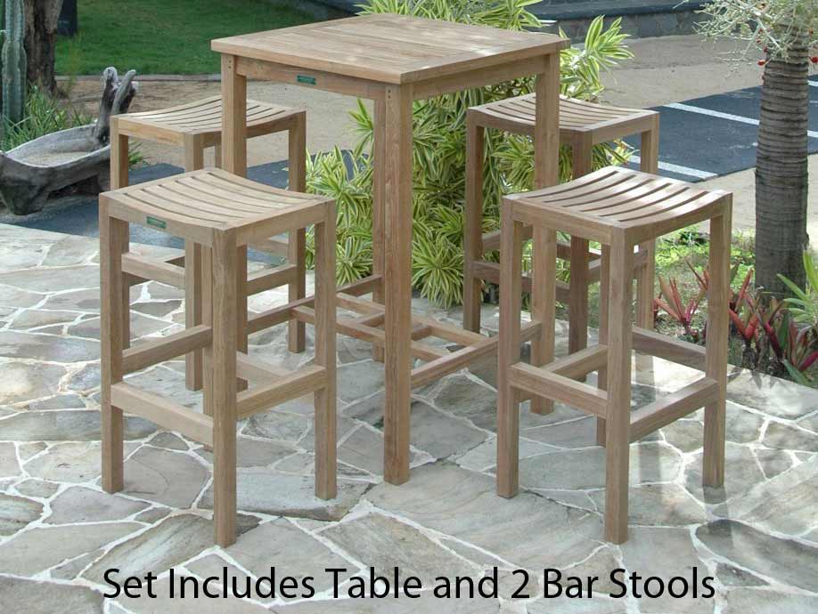 Teak Square Bar Table With 2 New Montego Chairs