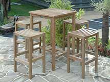 Teak Square Bar Table with 4 New Montego Chairs