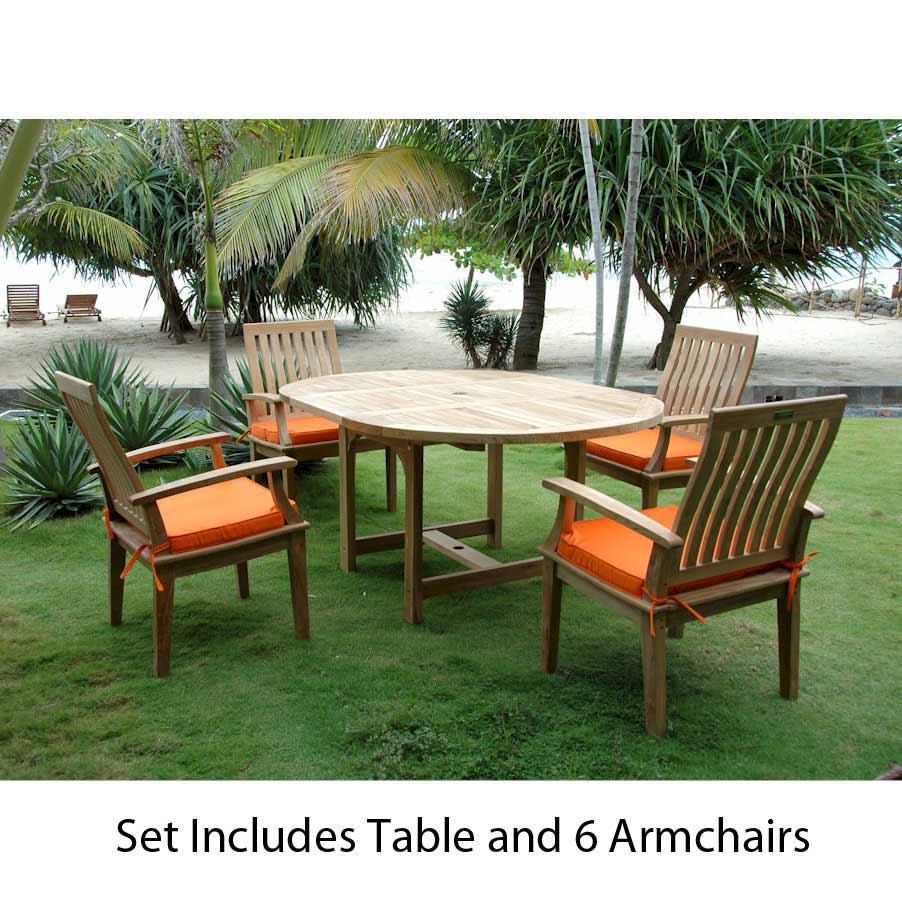 Teak Extendable Oval Dining Table with 6 Brianna Arm Chairs