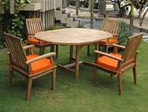 Teak Extendable Oval Dining Table with 4 Brianna Arm Chairs