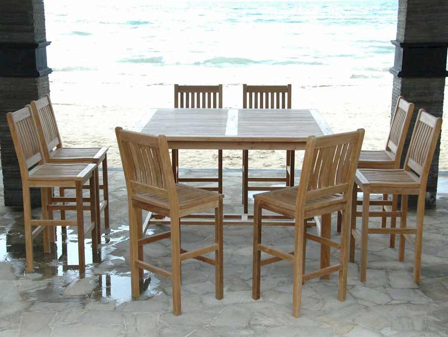 Teak Windsor Bar Table With 8 Avalon Bar Chairs