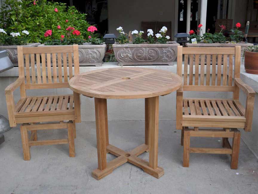 Teak Dining Set With Rocking Arm Chairs And Round Table