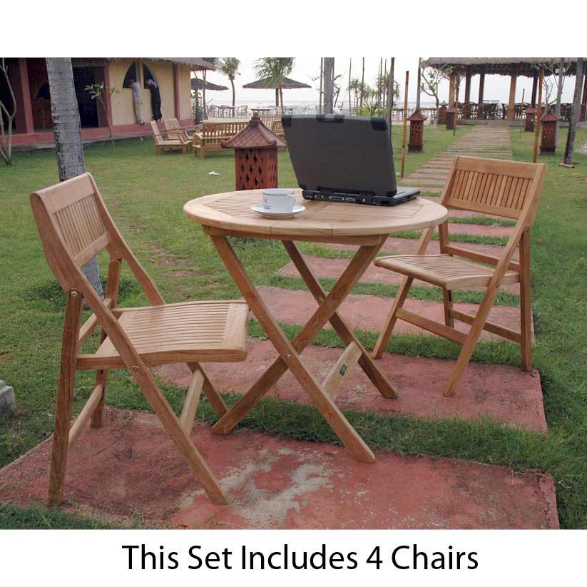 Teak Windsor 31 Inch Folding Picnic Set With 4 Chairs