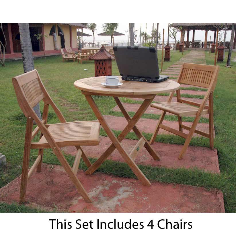 Teak Windsor 31 inch Folding Picnic Set with 4 Chairs