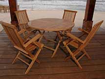 Teak Round Folding Table with Classic Folding Arm Chairs