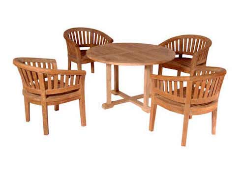 Teak Tosca Dining Table with 4 Extra Thick Curve Arm Chairs
