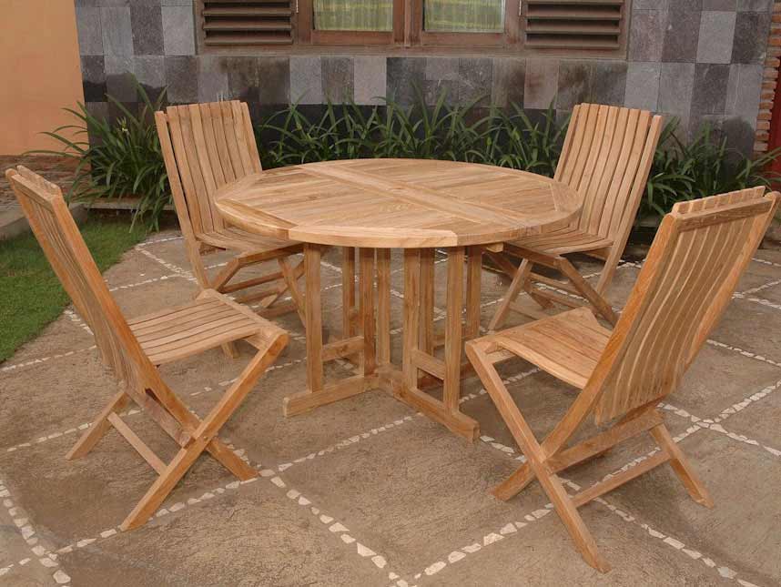 Teak Butterfly Folding Table With 4 Comfort Folding Chairs
