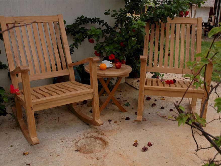 Teak Del-Amo Rocking Arm Chair Set with Round Side Table