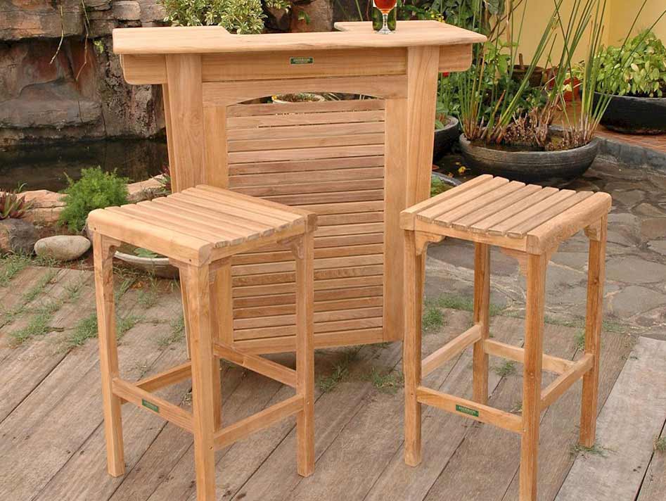Teak Montego Bar Table with Backless Bar Chairs