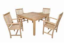 Teak Square Dining Table with 4 Wilshire Arm Chairs