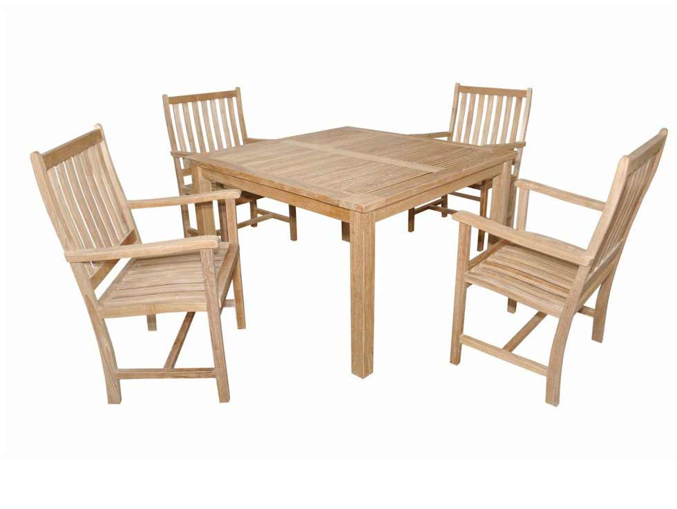 Teak Square Dining Table with 4 Wilshire Arm Chairs