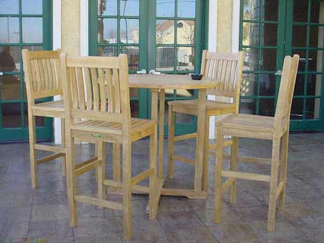 Teak Bahama Bar Table with 4 Avalon Bar Chairs