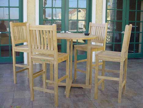 Teak Bahama Bar Table With 4 Avalon Bar Chairs