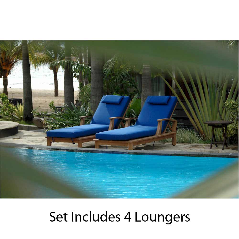 Teak Brianna Sun Lounger with Arms (Set of 4)
