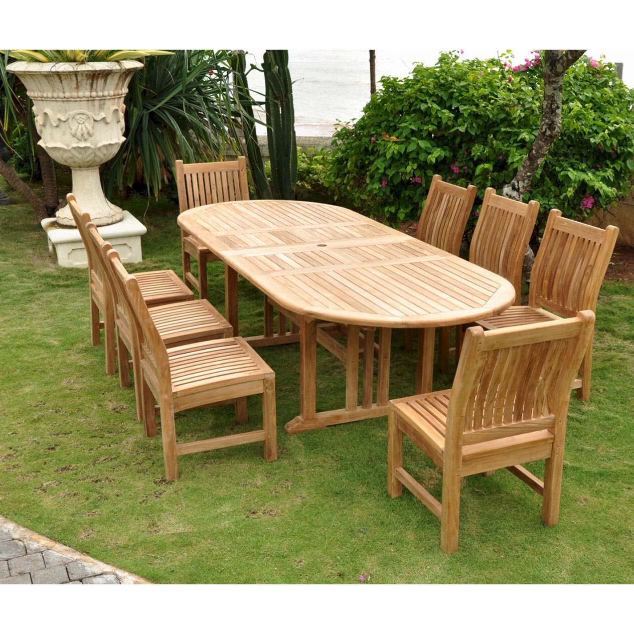 ADNSET76 Teak 106 inch Sahara Oval Extension Table Set sku ADNSET76