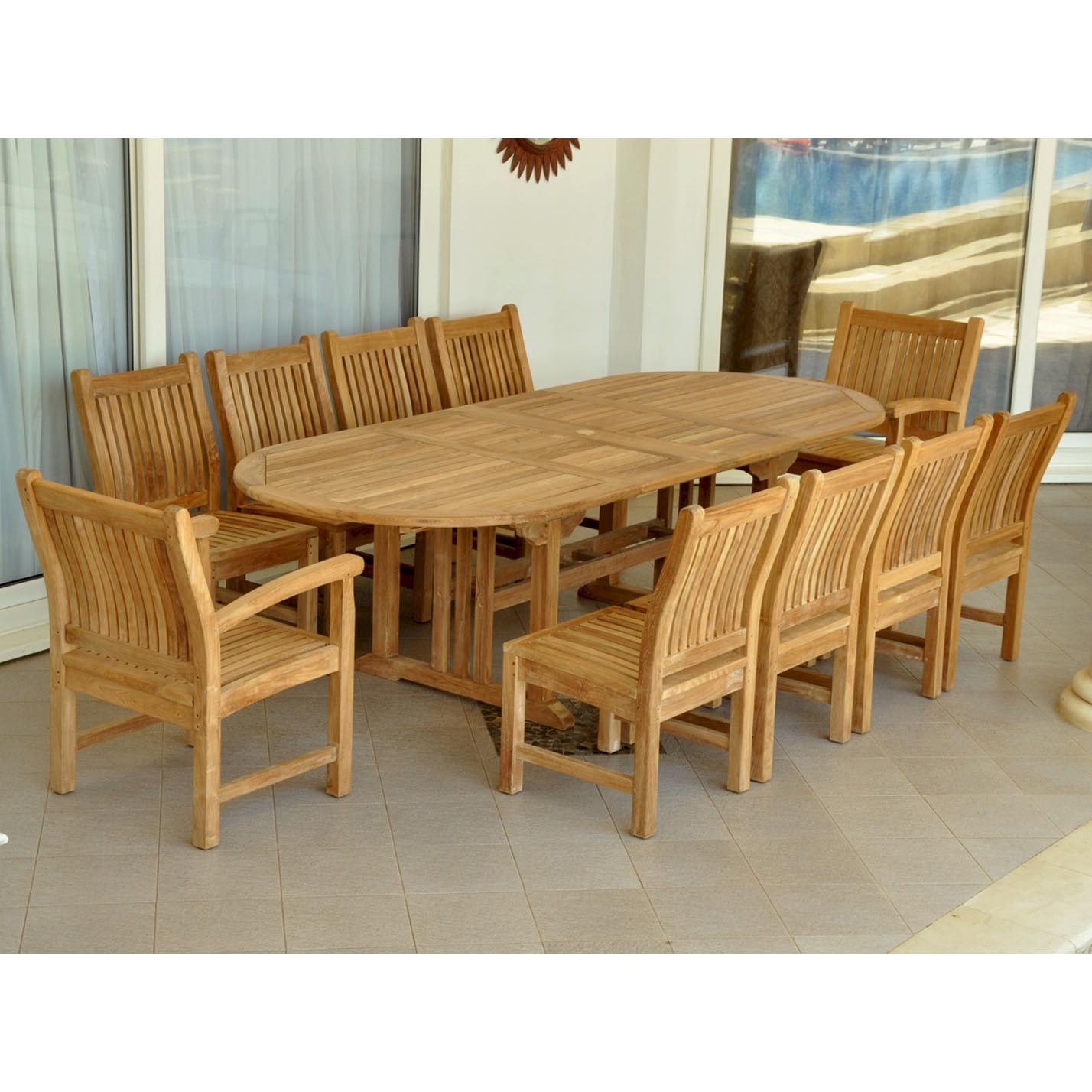 Teak 106 inch Bahama Oval Double Extension Table Set