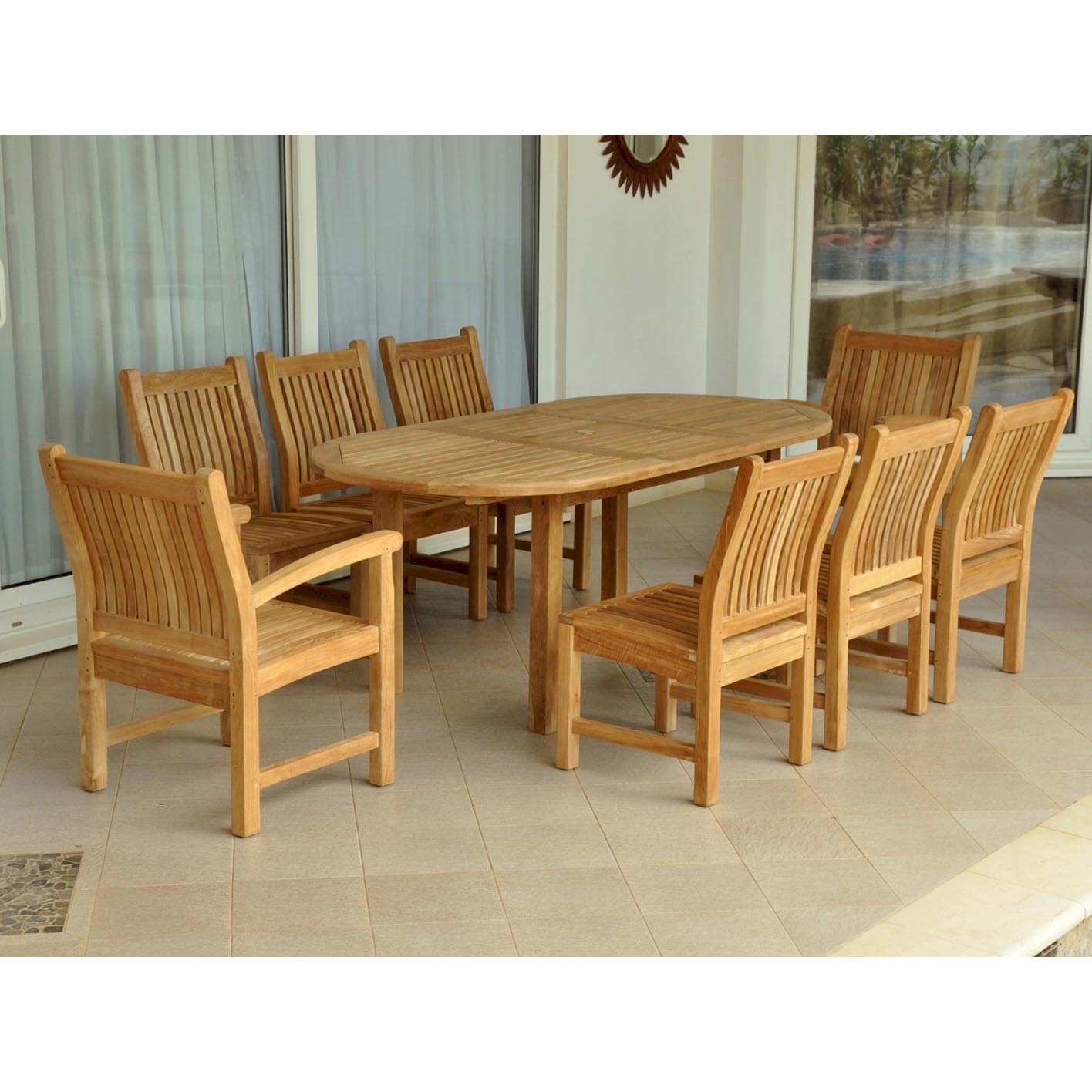 Teak Bahama Oval Table w/ 2 Sahara Arm Chairs & 6 Side Chairs