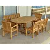 Teak Bahama Oval Table w/ 2 Sahara Arm Chairs & 6 Side Chairs