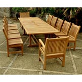 Teak Valencia Table w/ 2 Sahara Arm Chairs & 10 Dining Chairs