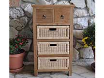 Teak Safari Occasional Table with Drawer & Rattan Baskets