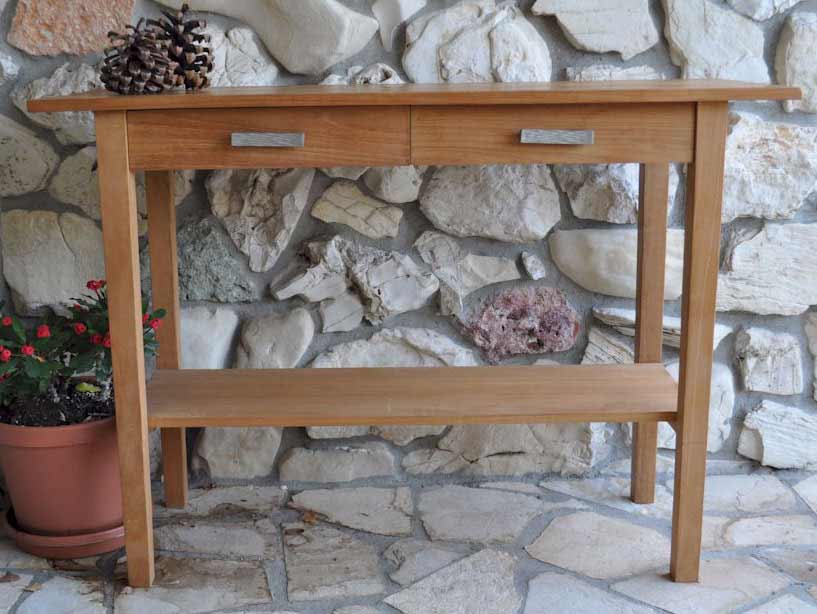 Teak Rectangular Serving Table With 2 Drawers And 1 Shelf