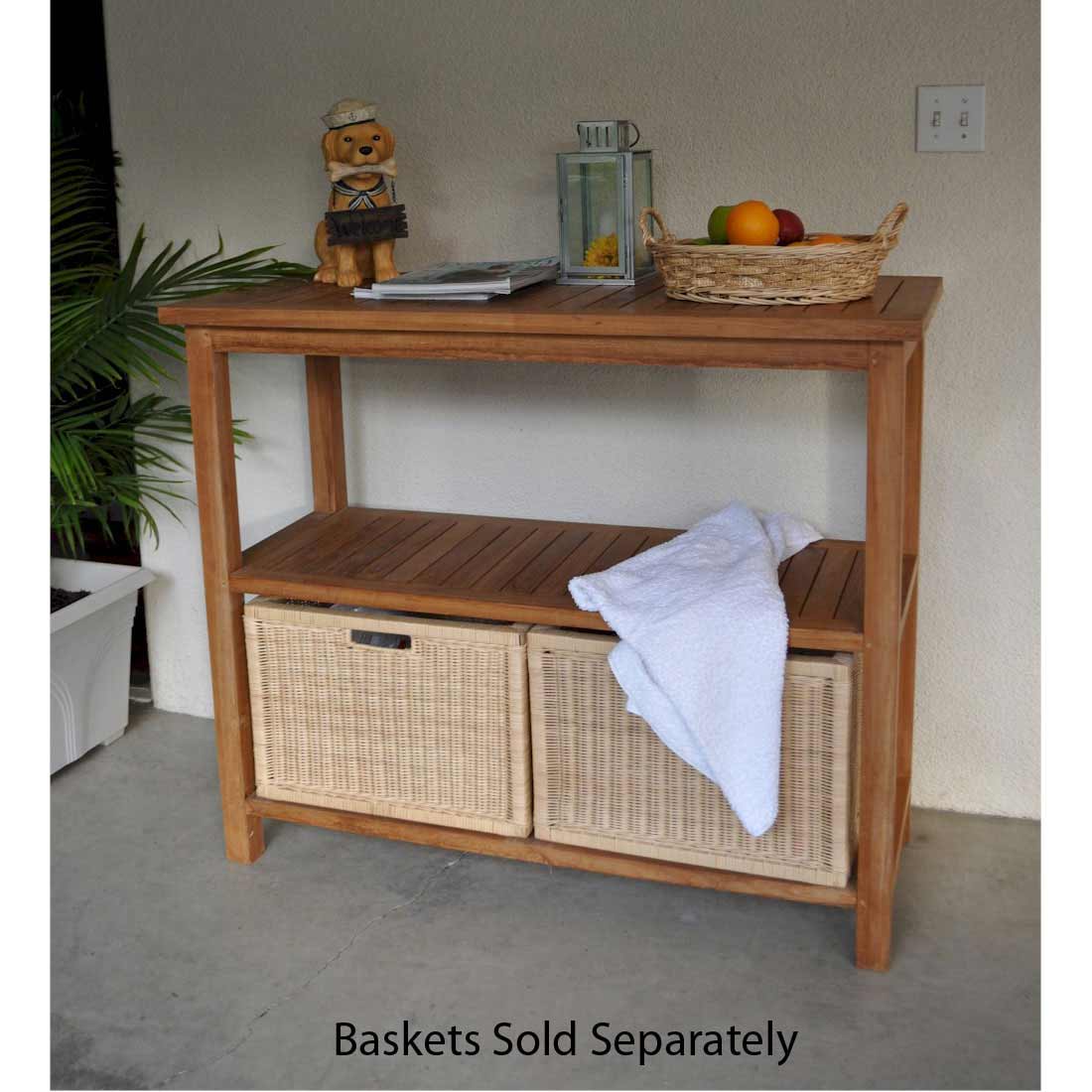 Teak Towel Console Table With 2 Shelves