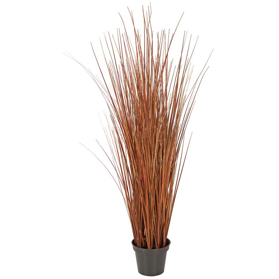 35 inch Red/Brown Fire Retardant PVC Onion Grass Bush: Potted (Set of 4)