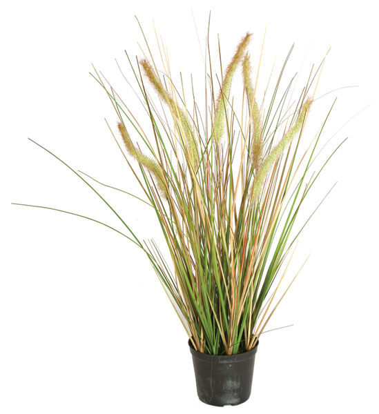 24 inch Green/Yellow Fire Retardant PVC Foxtail Onion Grass: Potted (Set of 4)