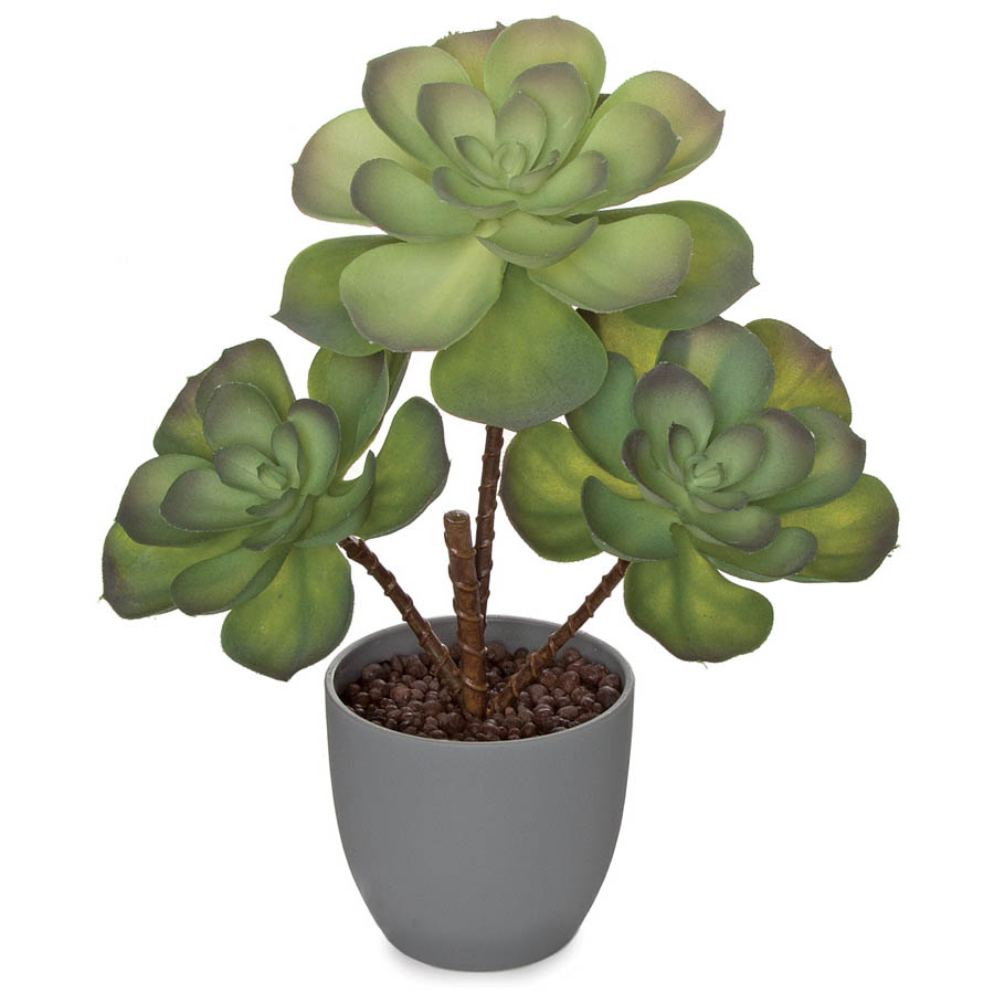 11 inch Artificial Green/Grey Echeveria in Grey Pot A130780