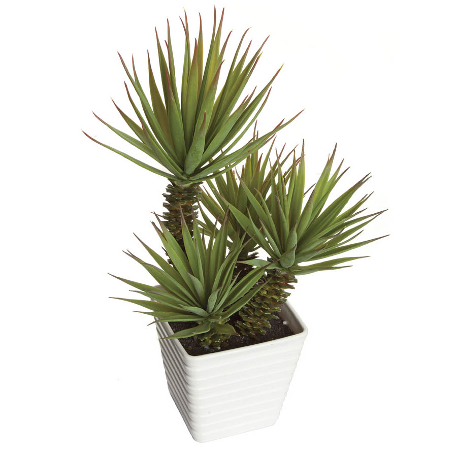 14 inch Artificial Yucca Plant in White Plastic Pot