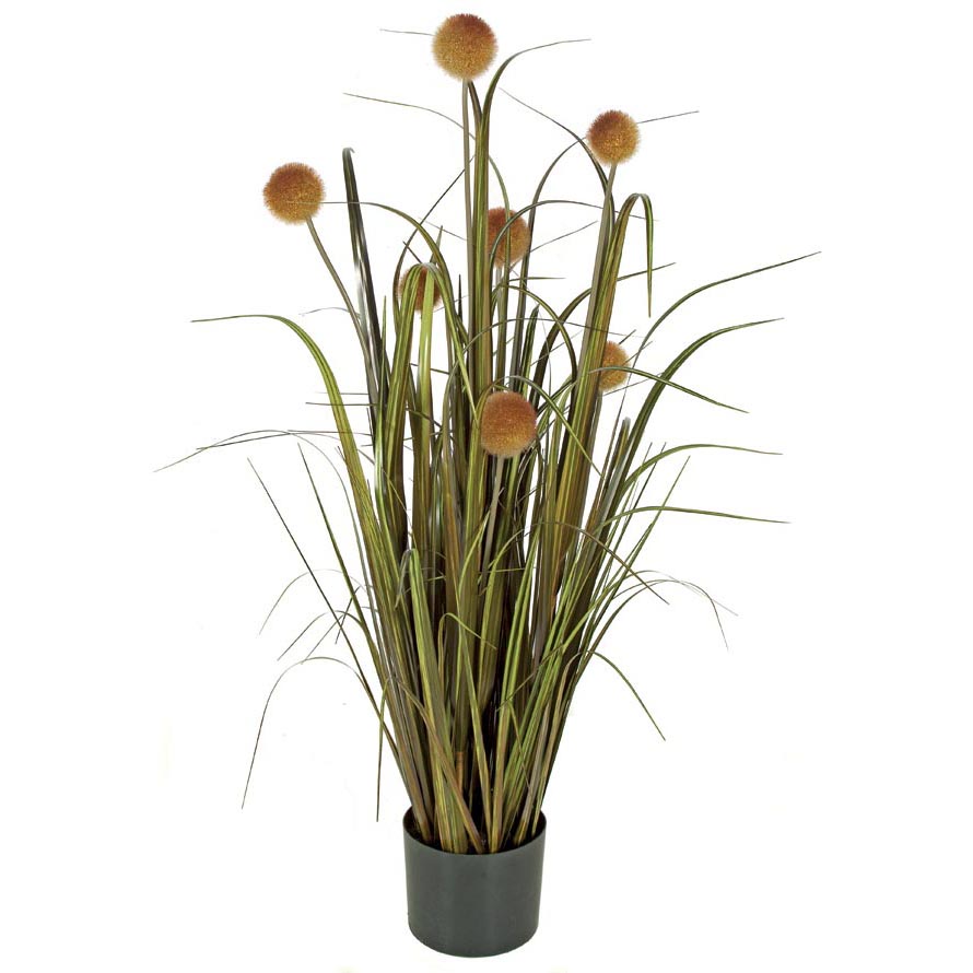 42 inch Fire Retardant PVC Onion Grass with Pomp Balls: Potted (Set of 4)