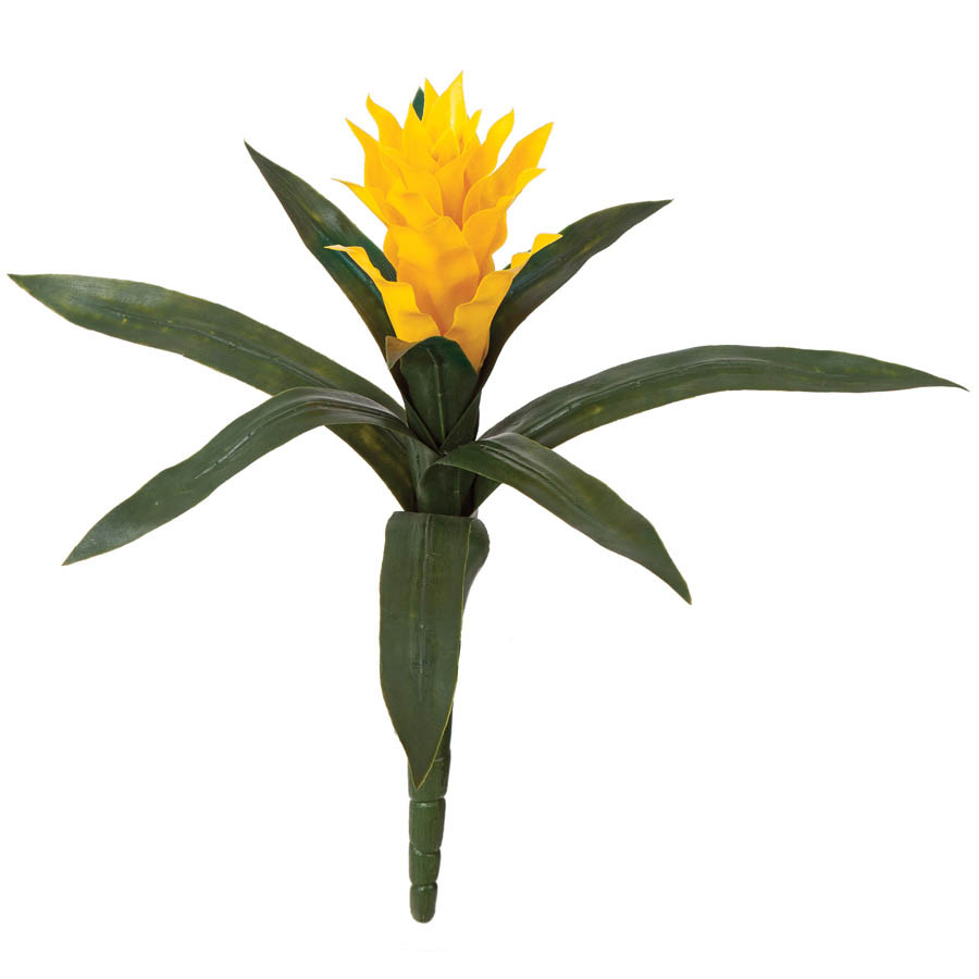 14 Inch Outdoor Artificial Gold Bromeliad: Unpotted