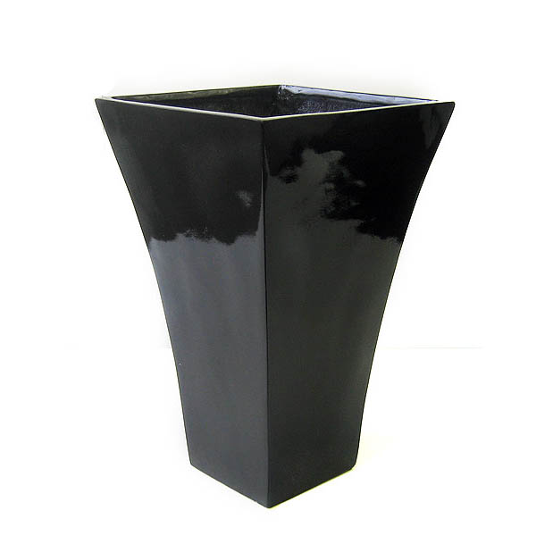 20 inch Black Fiberglass Square Vase: 11.25 inch Inside Dia.