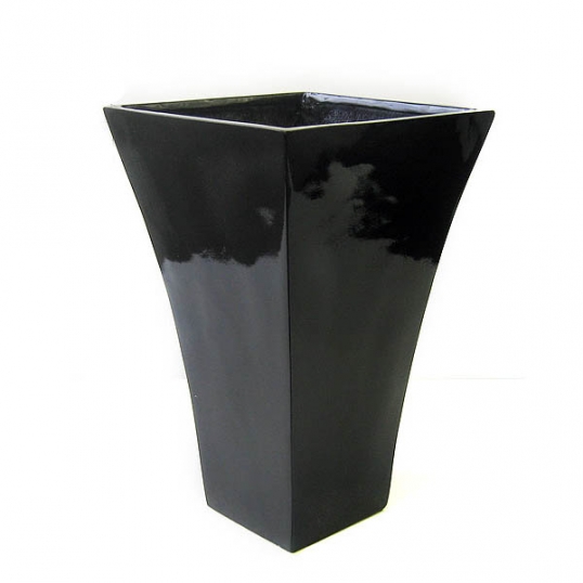 20 inch Black Fiberglass Square Vase: 11.25 inch Inside Dia.
