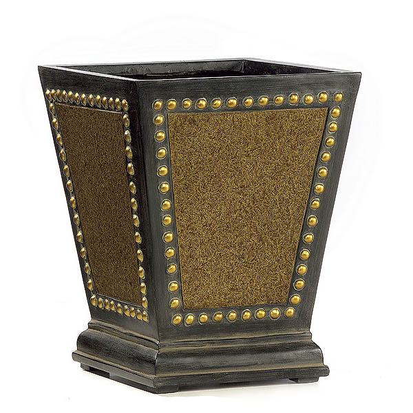 14 inch Brown/Gold Fiberglass Leather Finish Square Pot