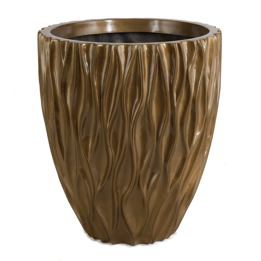 16 inch Metallic Gold/Brown Fiberglass Planter: 11.5 inch Inside Diameter