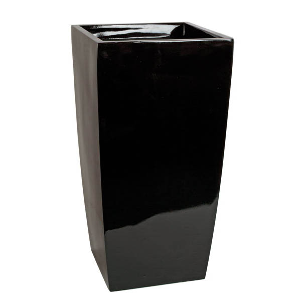 30.5H x 16W inch Gloss Black Fiberglass Planter