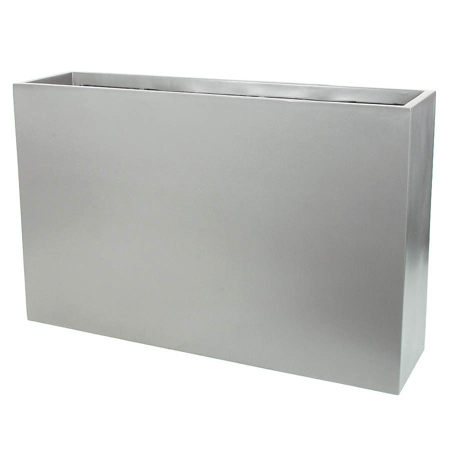 47 inch Silver Fiberglass Rectangular Planter: 44 inch Inside Dia.
