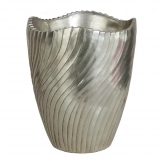 19H x 16W inch Brushed Silver Fiberglass Planter: 14.25 inch Inside Dia.