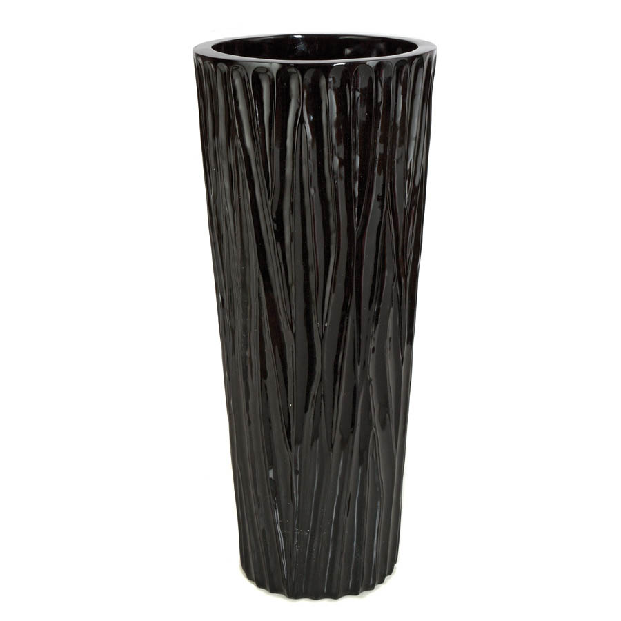 25h Inch Gloss Black Fiberglass Planter: 9 Inch Inside Dia.