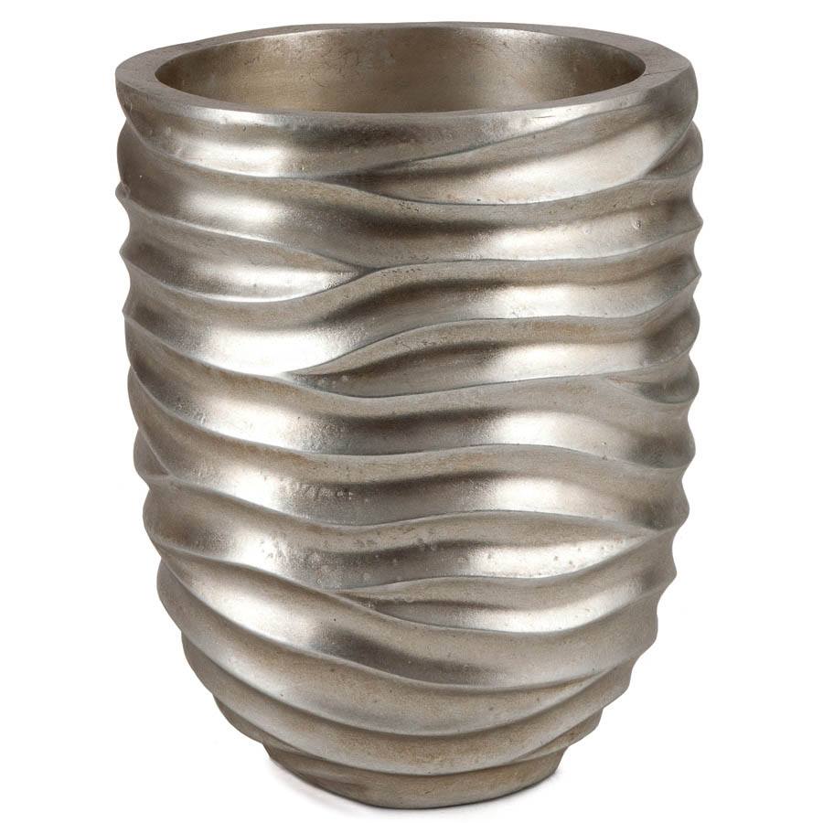 10 inch Tall Brushed Silver Planter: 6.5 inch Opening