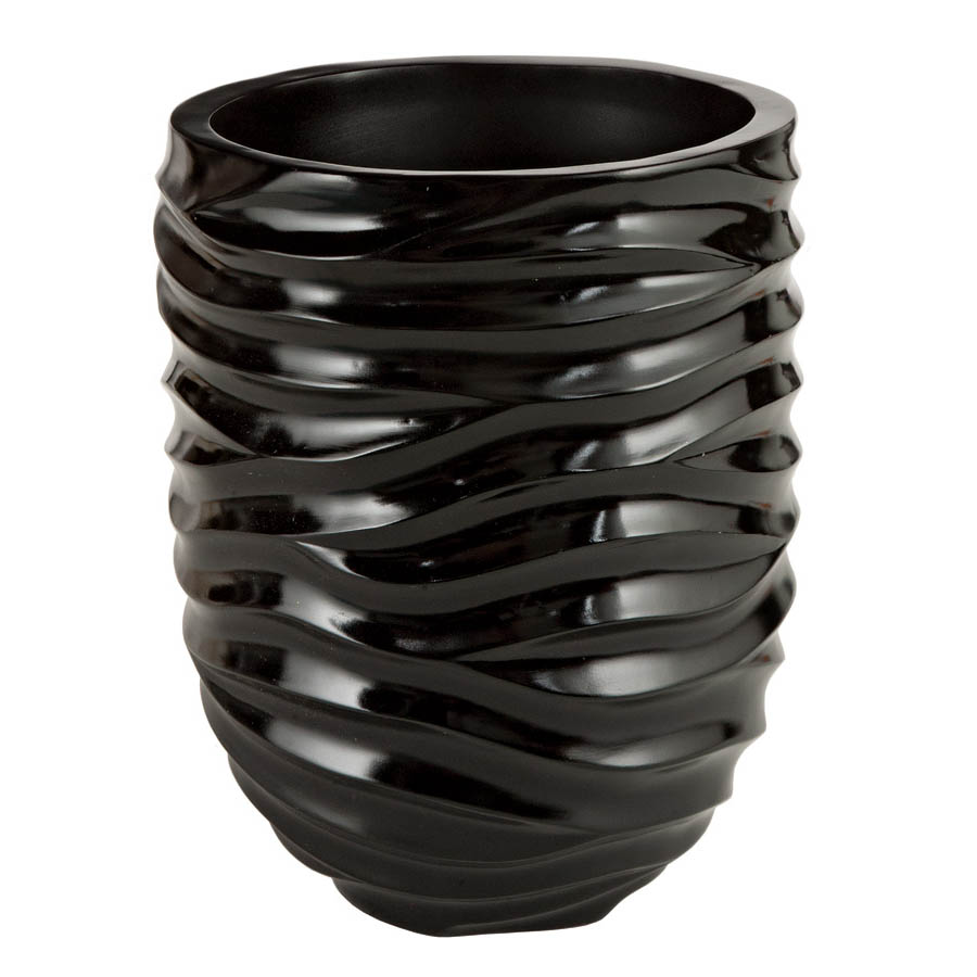 10 Inch Tall Shiny Black Planter: 6.5 Inch Opening