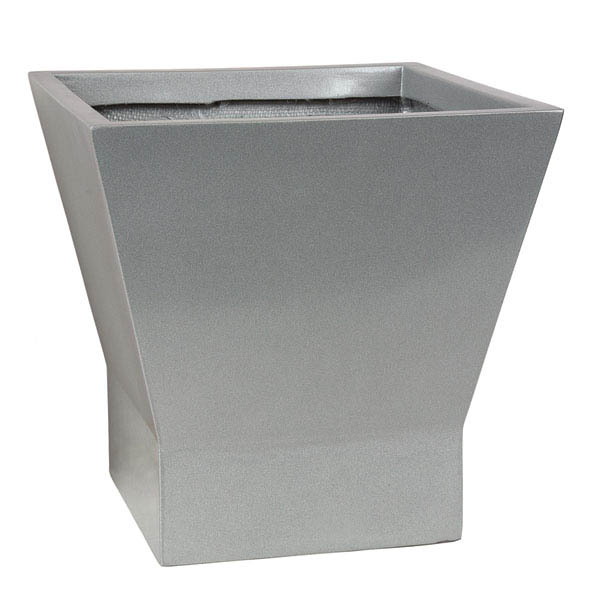 14h X 14.5w Inch Silver Fiberglass Square Planter: 12.75 Inch Inside Dia.