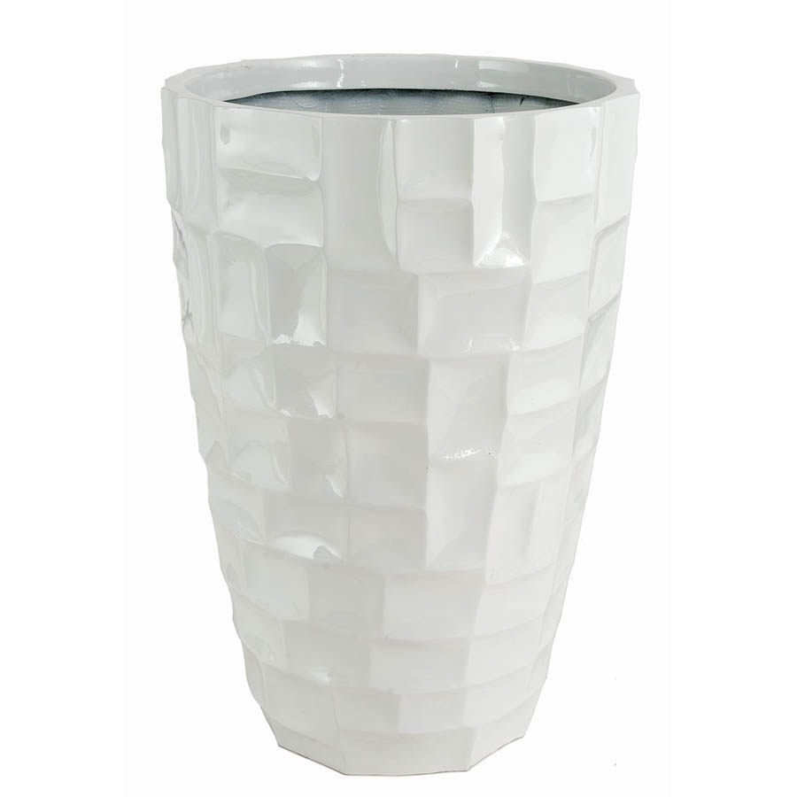 24 inch Gloss White Fiberglass Mosaic Planter: 14.5 inch Inside Dia.