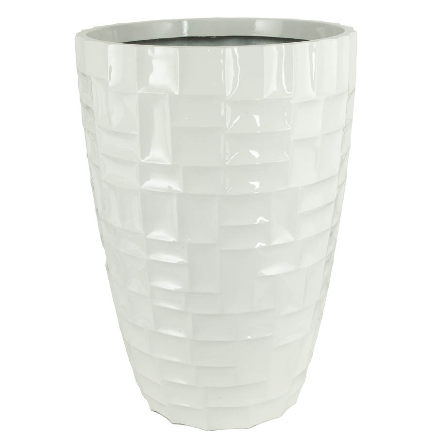 31.5 inch Gloss White Fiberglass Mosaic Planter: 20 inch Inside Dia.