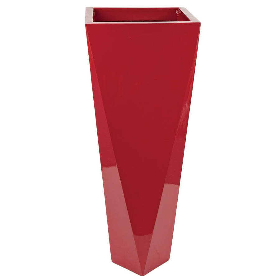 36 inch Gloss Red Fiberglass Tapered Square Planter: 12 inch Inside Dia.