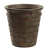 12.5 inch Round Weathered Bronze Fiberglass Riveted Planter: 10.25 inch Inside Dia.