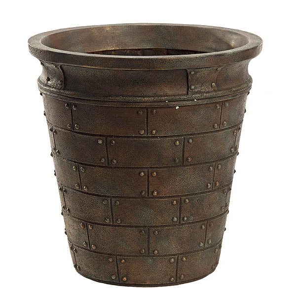 12.5 Inch Round Weathered Bronze Fiberglass Riveted Planter: 10.25 Inch Inside Dia.