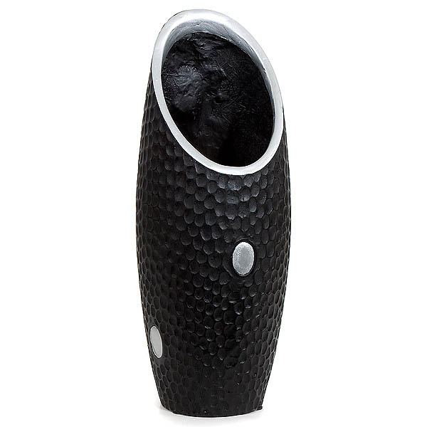 27 Inch Black/silver Fiberglass Contempo Vase: 11x7.75 Inch Inside Dia.