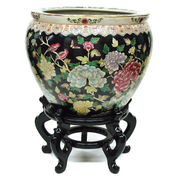 14 Inch Black Shanton Porcelain Planter: 13.5 Inch Inside Dia.